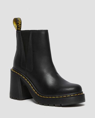 Women's Dr Martens Spence Leather Flared Heel Chelsea Boots Black | AU 131SGL